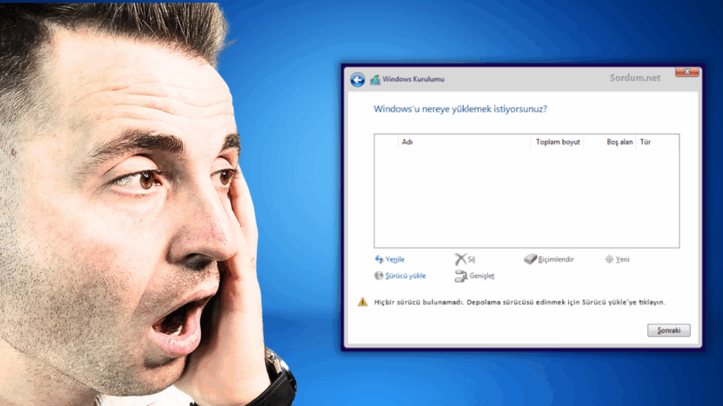 Windows 11 kurarken surucu bulunamadi hatasi